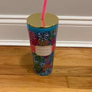 Lilly Pulitzer Blue Floral Tumbler with Gold Lid